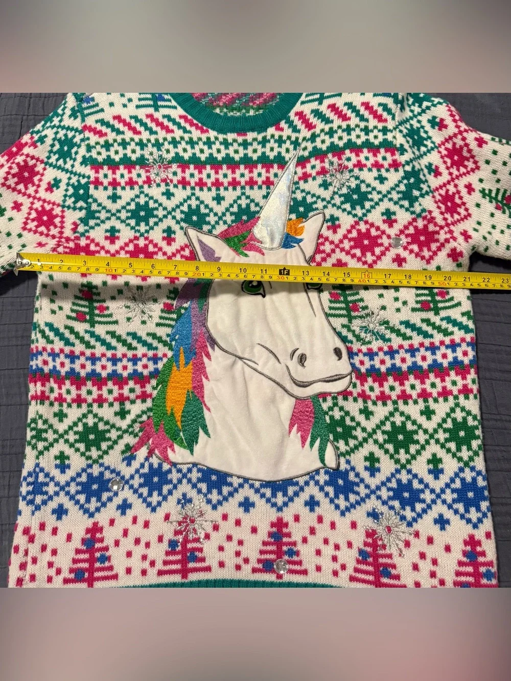 Blizzard Bay Unicorn Rainbow Ugly Christmas Sweater L